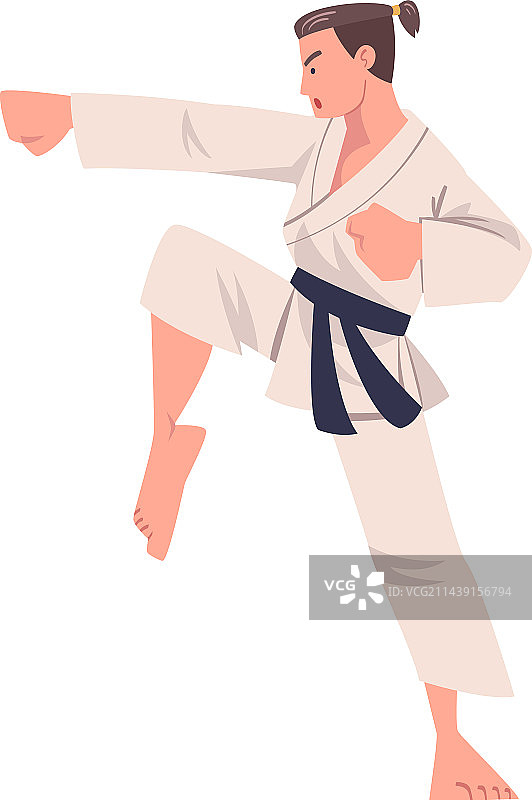 年轻男人穿和服练习空手道图片素材