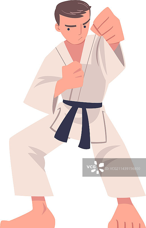 年轻男人穿和服练习空手道图片素材
