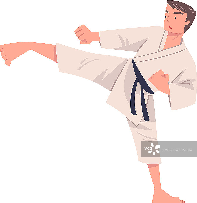 年轻男人穿和服练习空手道图片素材