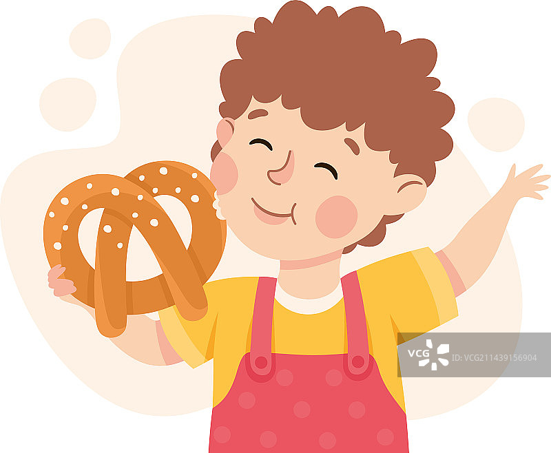 有趣的男孩角色吃椒盐卷饼图片素材