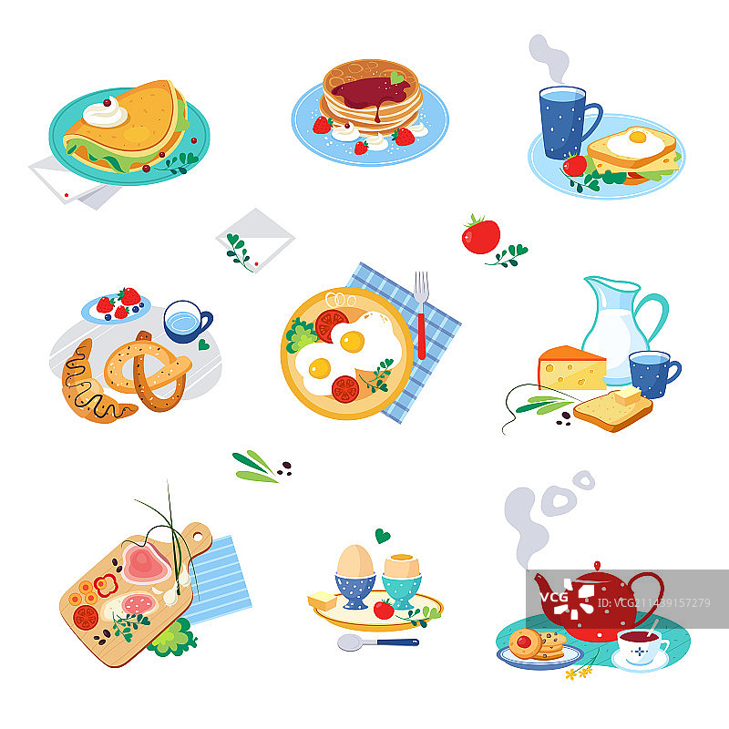 美味的典型早餐或早午餐图片素材