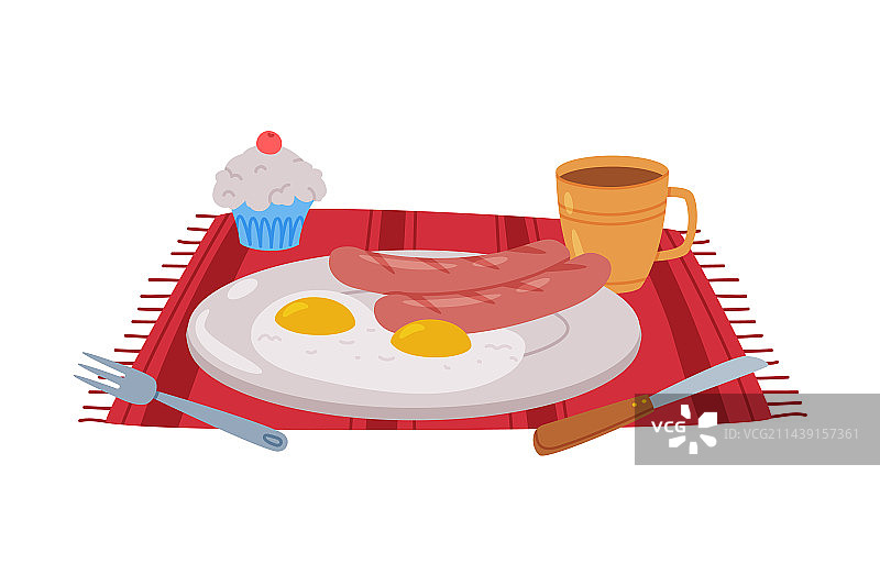 盘子里有炒鸡蛋和香肠图片素材