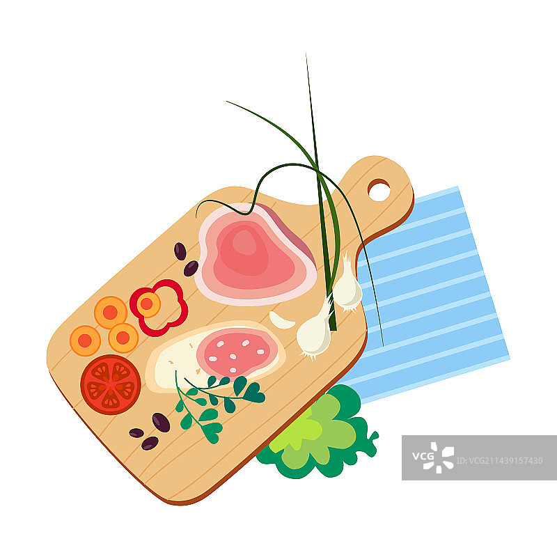 面包片、蔬菜与火腿图片素材