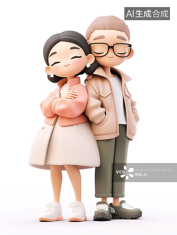 【AI数字艺术】年轻的情侣3d插画图片素材