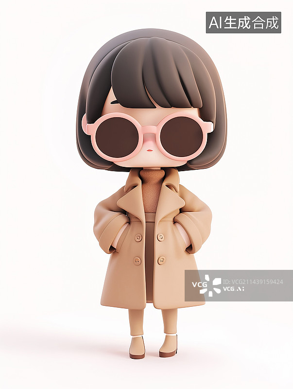 【AI数字艺术】穿大衣的时尚美女3d插画图片素材