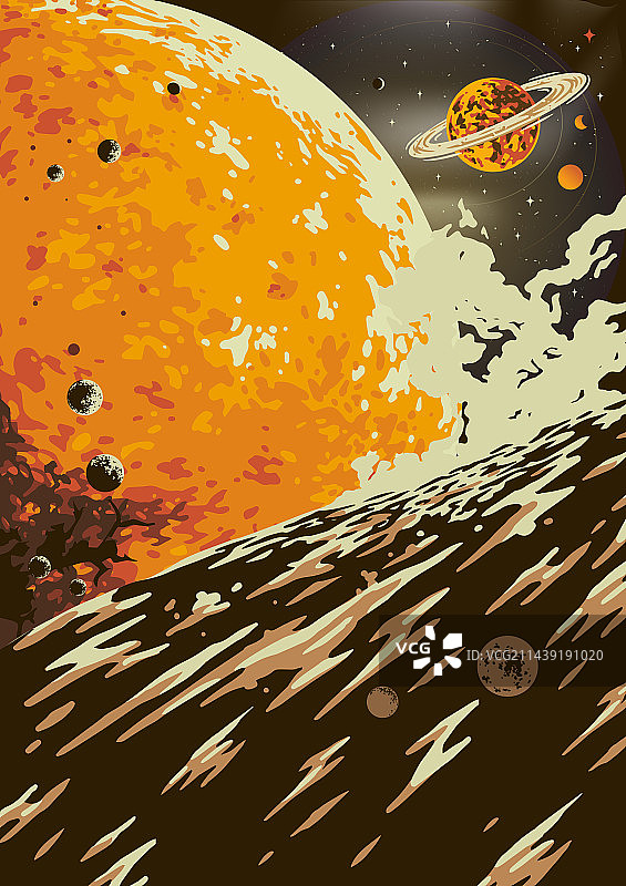 彩色复古太空景观海报图片素材