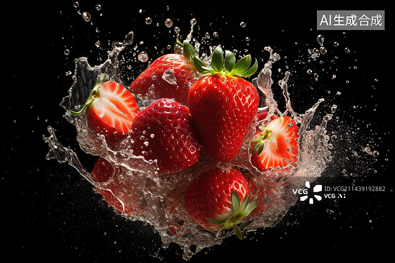 【AI数字艺术】草莓入水创意摄影图片素材