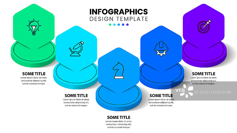 信息图模板：带有图标的5个六边形图片素材