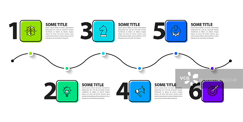 包含6个时间节点的水平时间轴信息图表模板图片素材