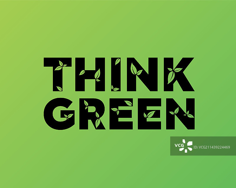 带有叶子的绿色思考文本图片素材