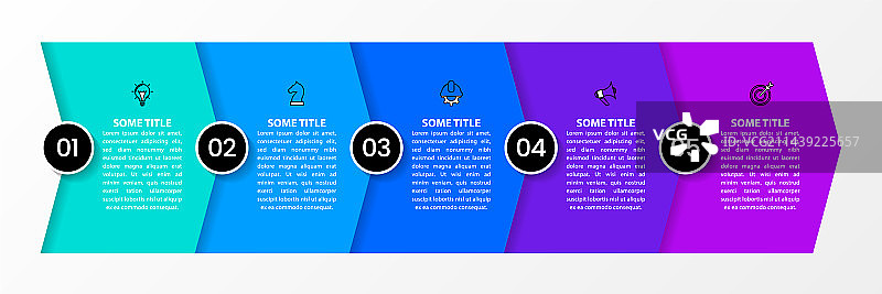 带有文本的一行5个箭头信息图表模板图片素材