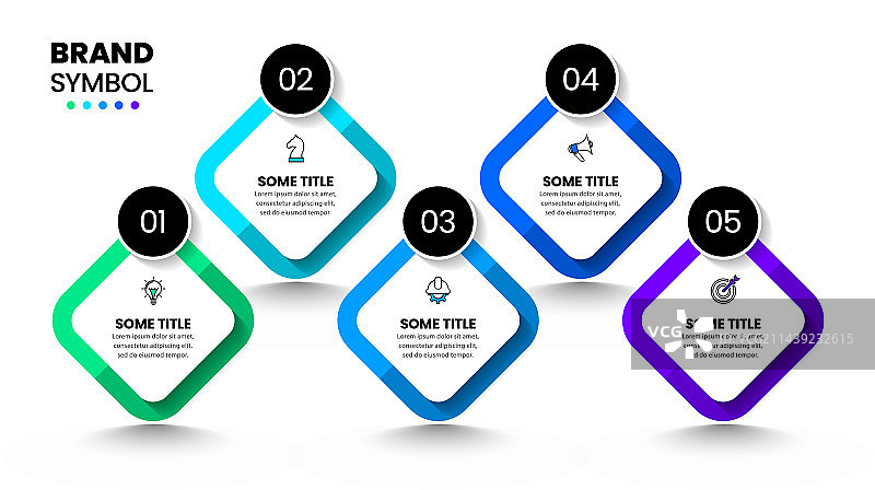 带有图标的5个正方形信息图表模板图片素材