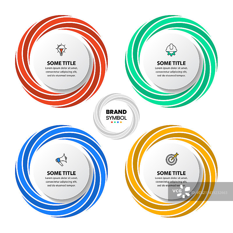 信息图模板：带有箭头的四个圆形按钮图片素材