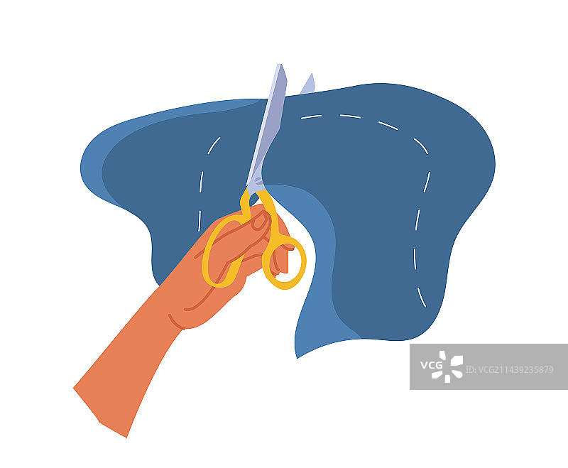 手拿剪刀剪牛仔裤图片素材