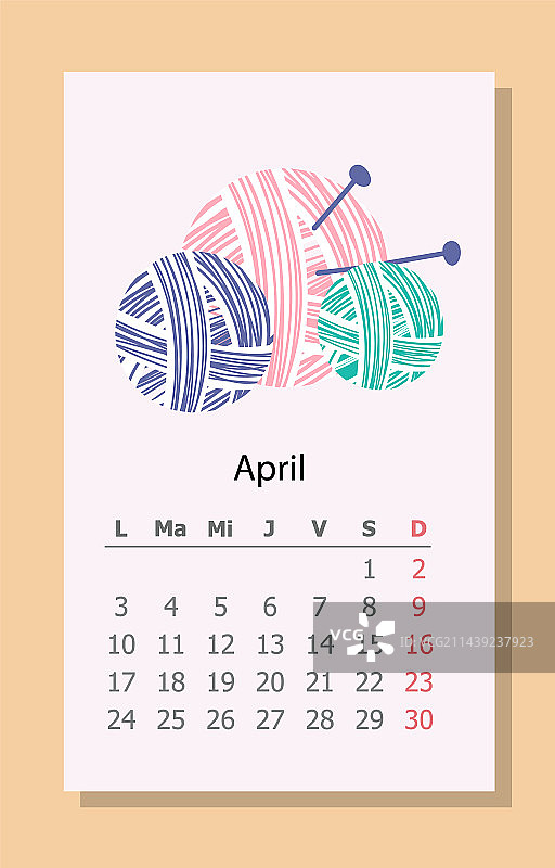 2023年4月刺绣日历图片素材