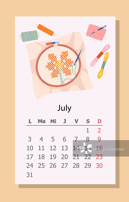 2023年刺绣日历图片素材