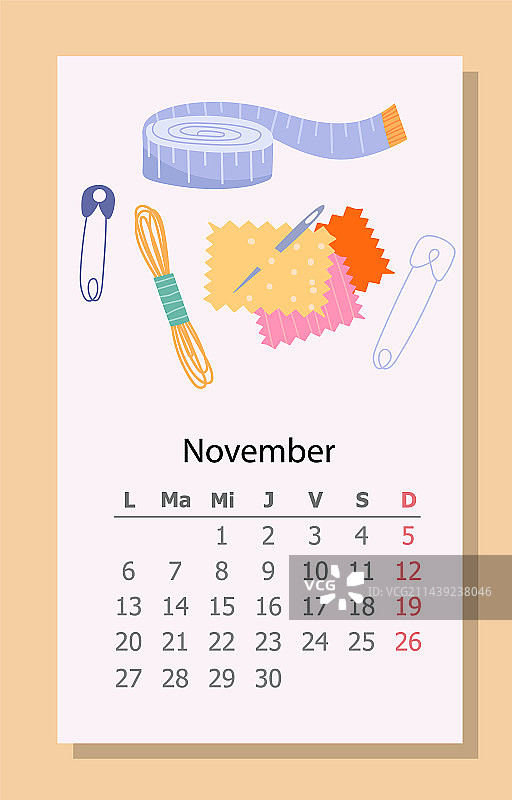 刺绣日历2023年11月图片素材