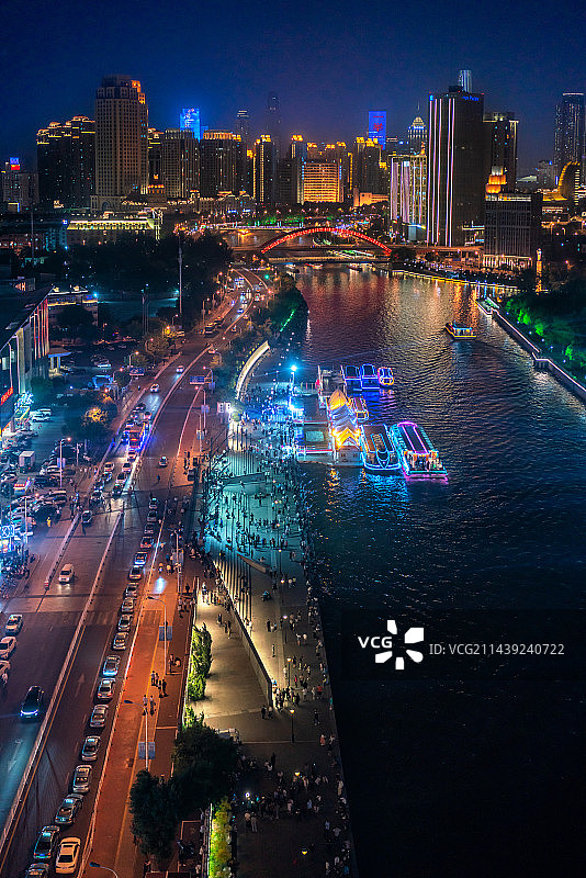 美丽的天津海河夜景城市风光图片素材