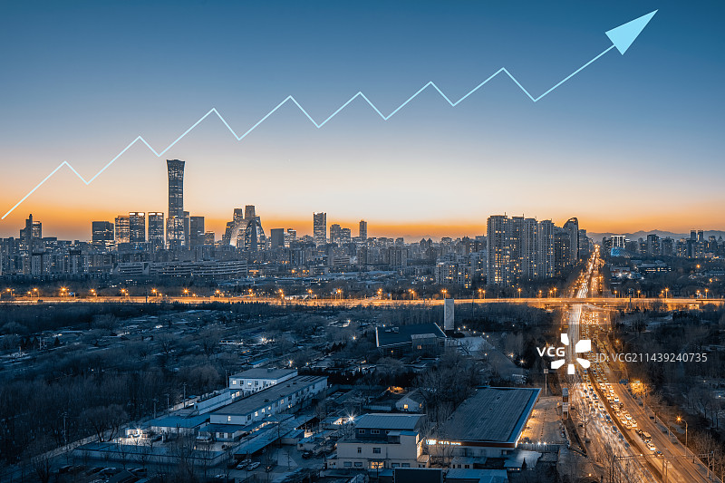 北京城市天际线建筑科技金融区，国内生产总值GDP统计图片素材