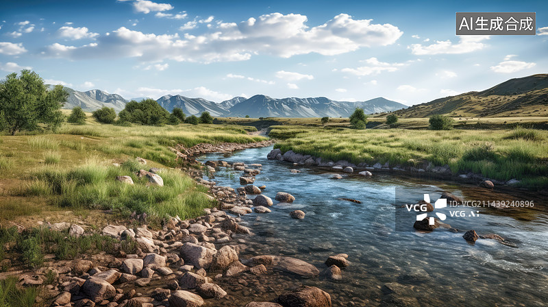【AI数字艺术】山脉和溪流图片素材