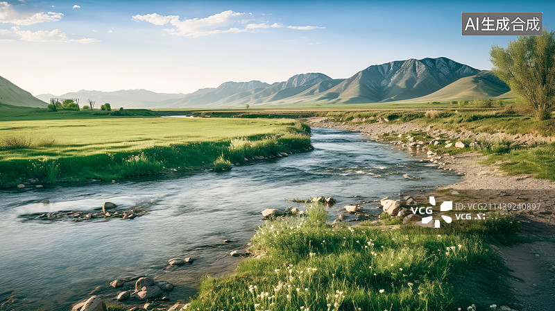 【AI数字艺术】山脉和溪流图片素材