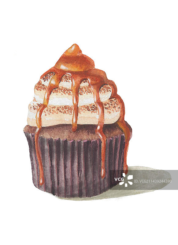 水彩手绘-巧克力草莓酱蛋糕图片素材