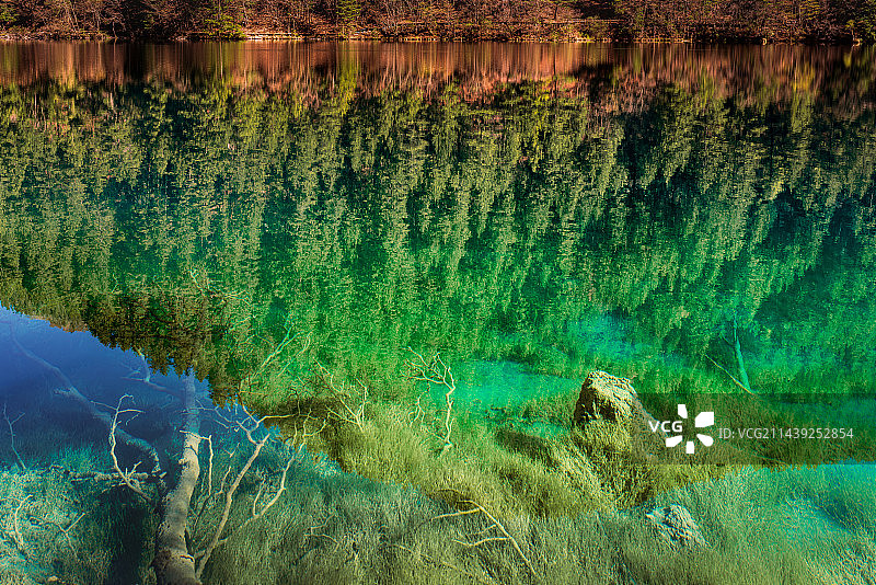 四川省阿坝州九寨沟风景区镜海美丽倒影图片素材