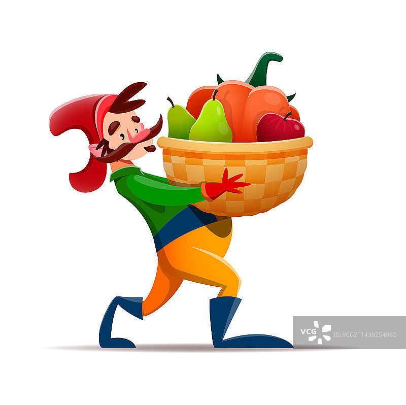 带收割篮的卡通侏儒矮人角色图片素材