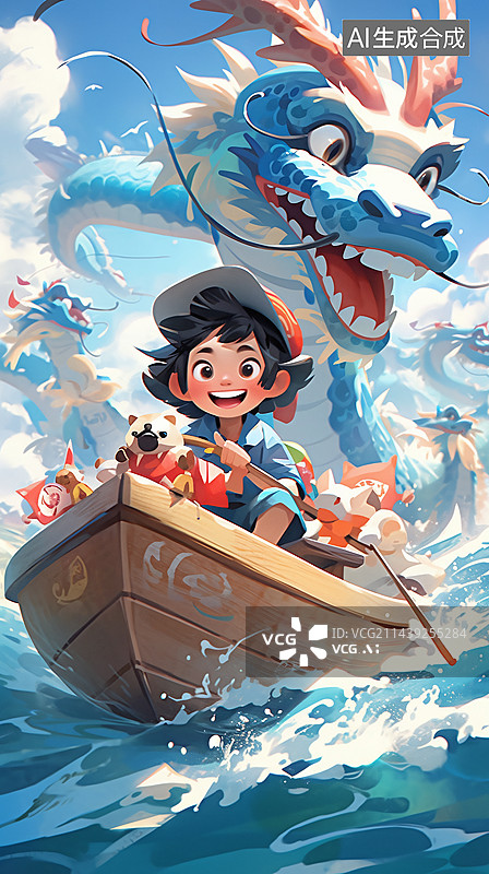 【AI数字艺术】端午节赛龙舟传统节日活动插画图片素材