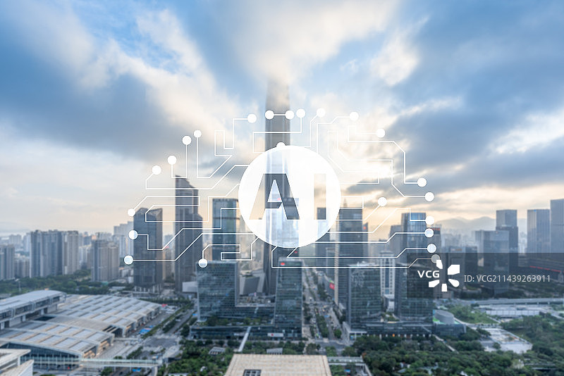 深圳城市背景和人工智能科技概念图片素材