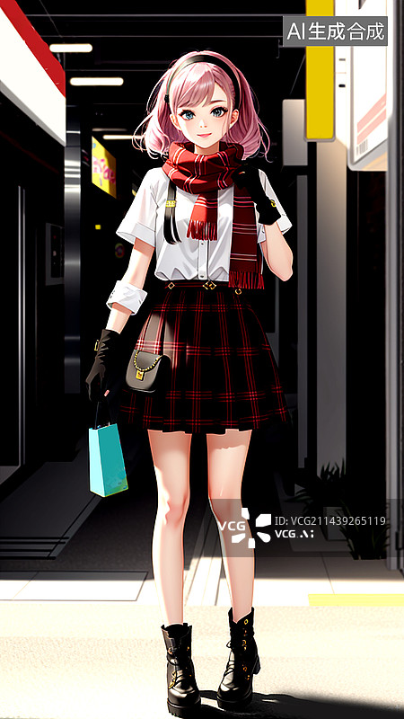【AI数字艺术】青春活力女孩二次元动漫化都市背景图片素材