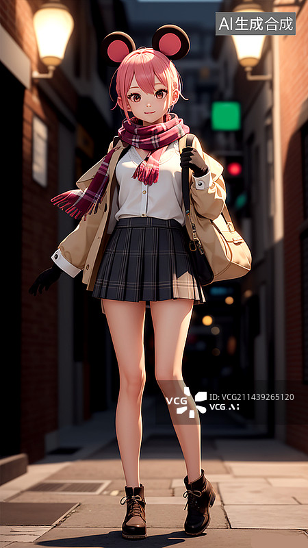 【AI数字艺术】青春活力女孩二次元动漫化都市背景图片素材