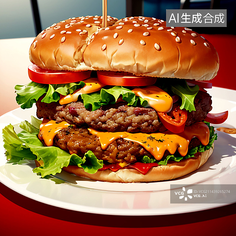 【AI数字艺术】大口吃汉堡包写实插画风格图片素材