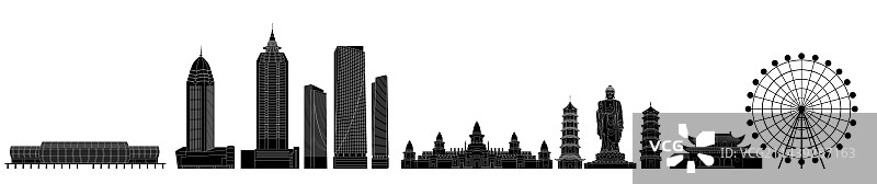 无锡城市地标建筑黑色矢量插画图片素材