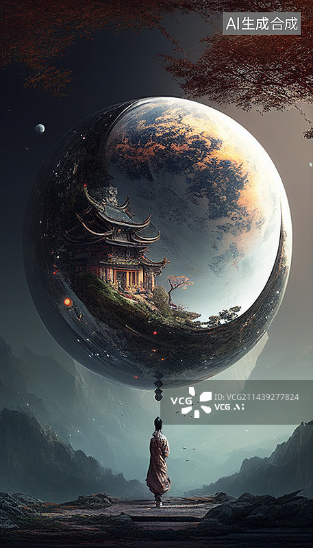 【AI数字艺术】创意插画月宫图片素材