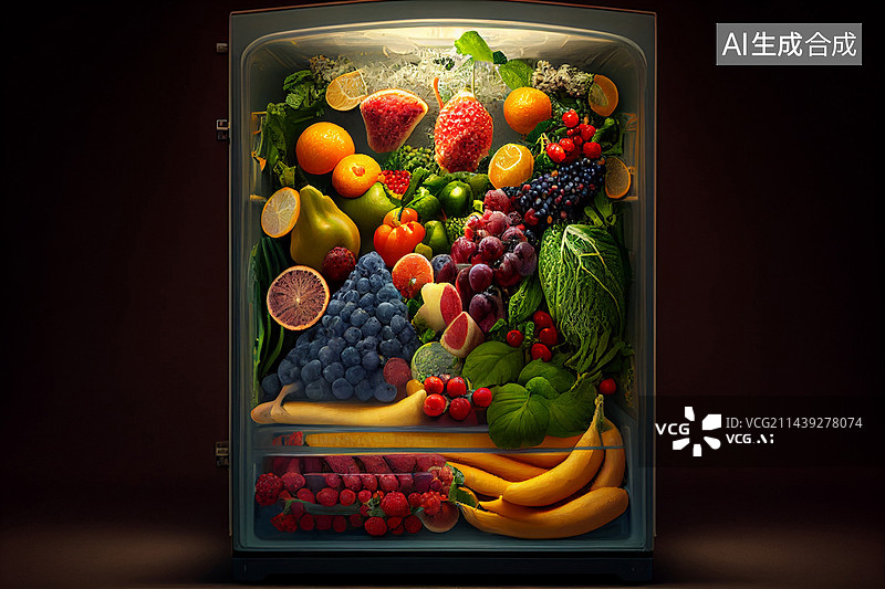 【AI数字艺术】AI生成的冰箱内蔬菜水果图片素材