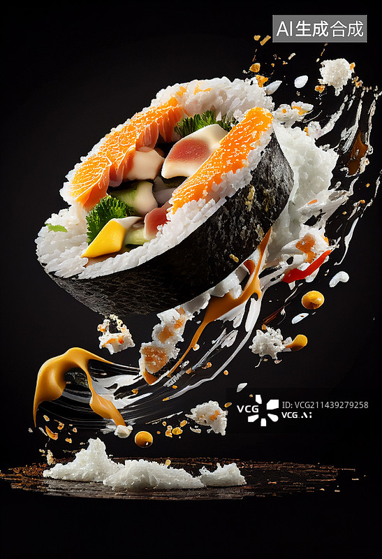 【AI数字艺术】AI生成的插图日料寿司图片素材