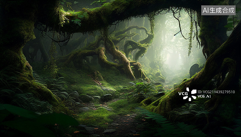 【AI数字艺术】AI生成的插图原始森林图片素材