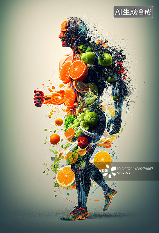 【AI数字艺术】AI生成的插图健康的蔬菜水果在人体中图片素材