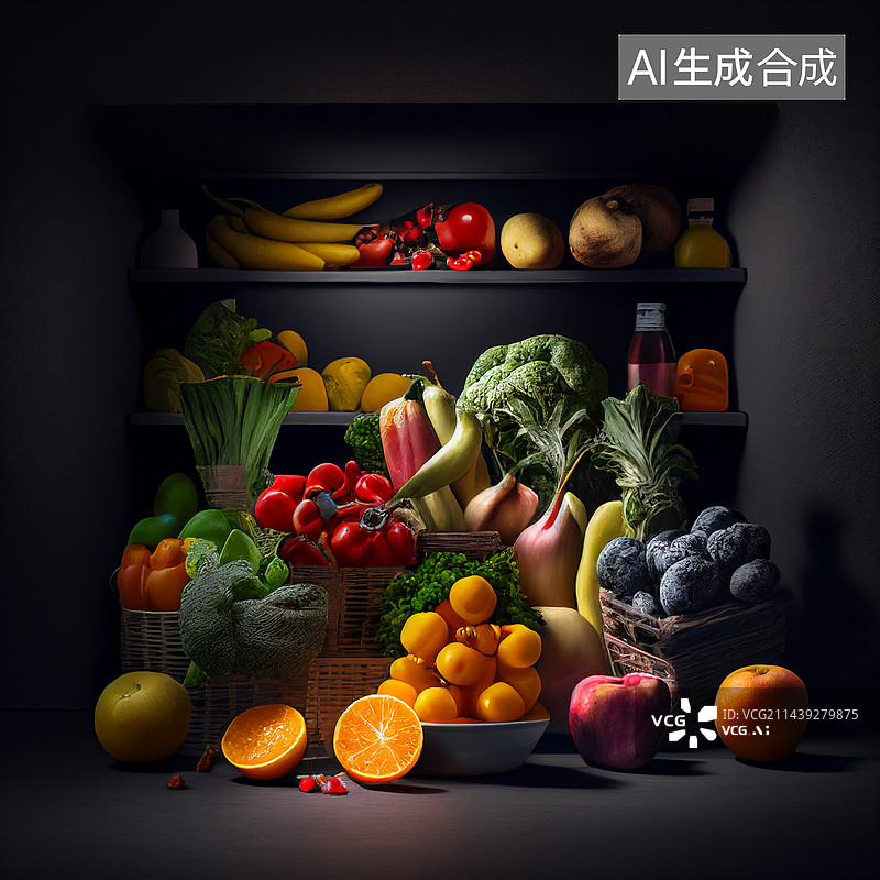 【AI数字艺术】AI生成的插图蔬菜水果图片素材