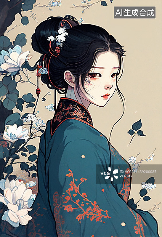 【AI数字艺术】AI生成的插画古风美女图片素材
