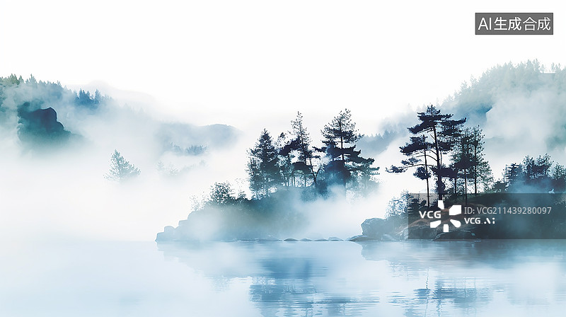 【AI数字艺术】AI生成的水墨插画山水图片素材