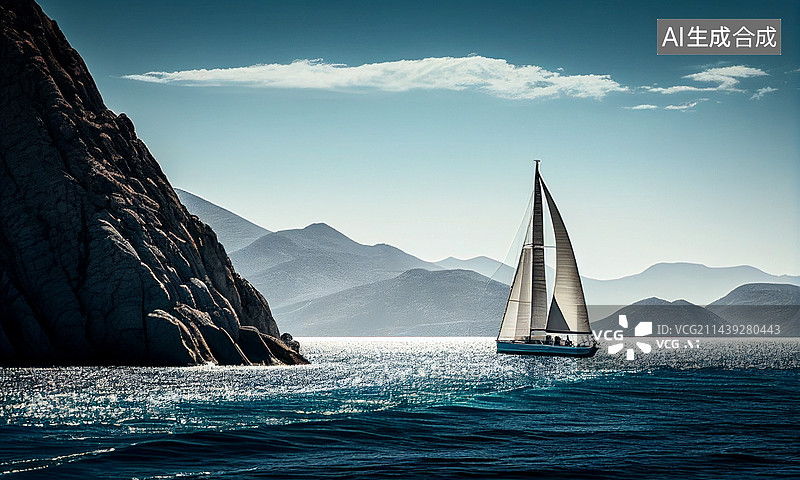 【AI数字艺术】AI生成的插图海上的帆船图片素材