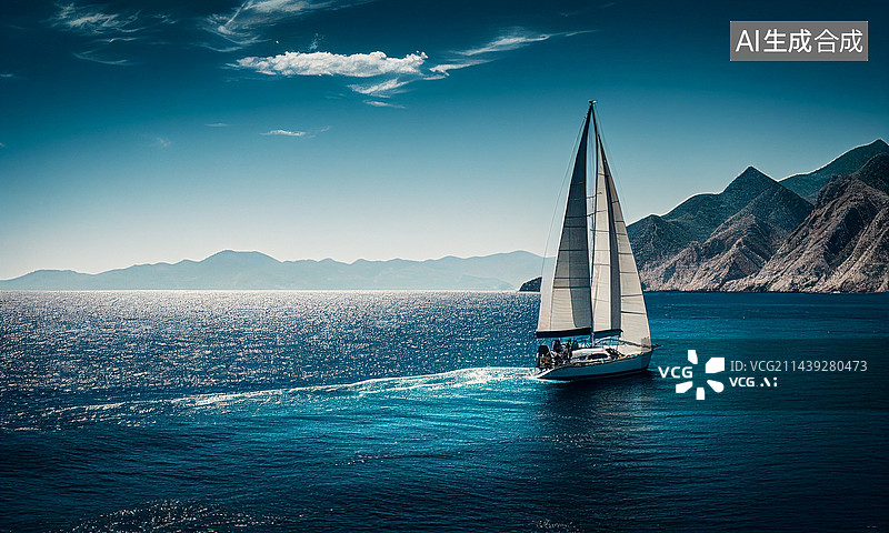 【AI数字艺术】AI生成的插图海上的帆船图片素材