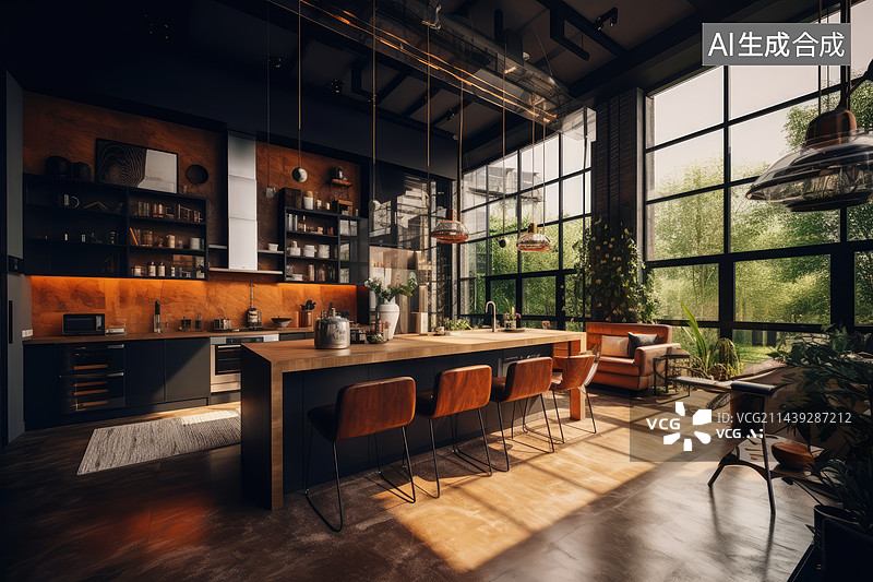 【AI数字艺术】现代装修风格开放式厨房装修风格图片素材
