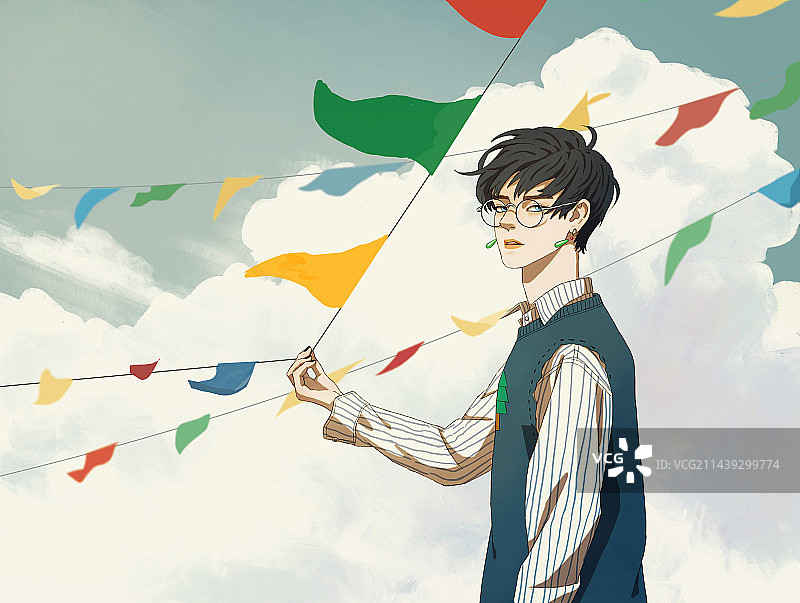 天空云朵少年图片素材