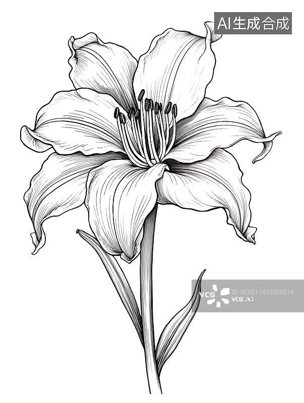 【AI数字艺术】AIGC:盛开的百合花 线条画图片素材