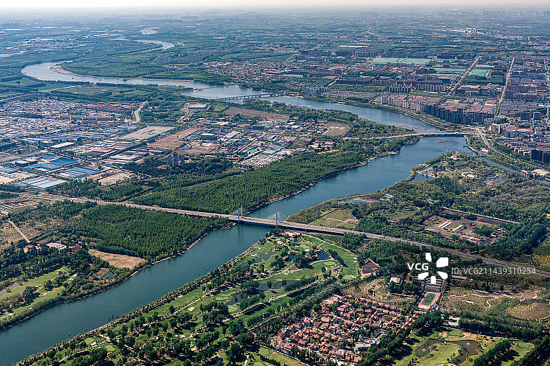 北京顺义区潮白河城北减河交汇风光航拍图片素材