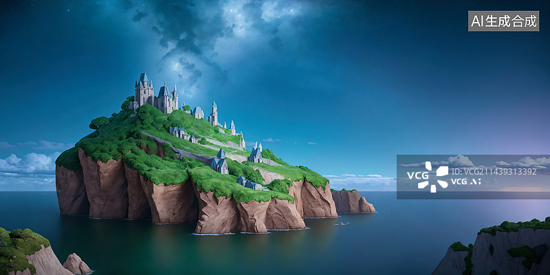 【AI数字艺术】奇幻卡通风海景壁纸图片素材