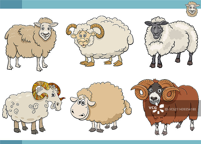 卡通绵羊农场动物漫画角色套装图片素材